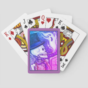 JEU DE CARTES SQUELETTE FUMÉE AVEC DES FOUETTES DANS LE CIMETIÈR