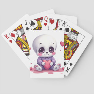 Jeu De Cartes Squelette Mignon Tenant un Cœur