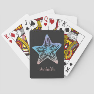Jeu De Cartes Starfish Gris Rose Bleu Nom personnalisé Cadeau