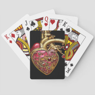 Jeu De Cartes Steampunk Coeur Anatomique rubis et engrenages