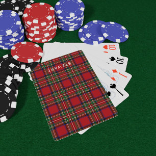 Jeu De Cartes Stewart Tartan Plaid Rustique rouge et vert