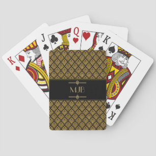 Jeu De Cartes Style Art Déco Motif de fanas noir et or 