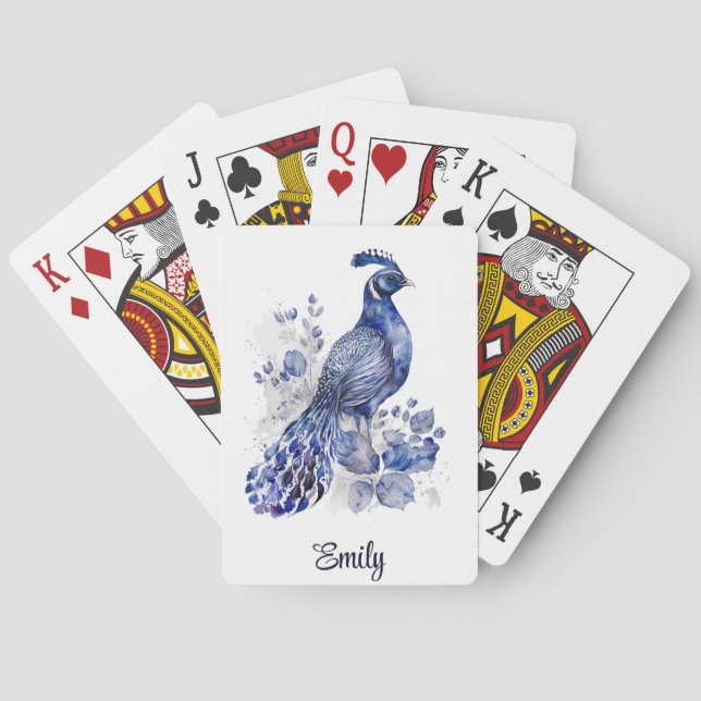 Jeu De Cartes Style bleu et blanc Delft paon avec fleurs (dos)