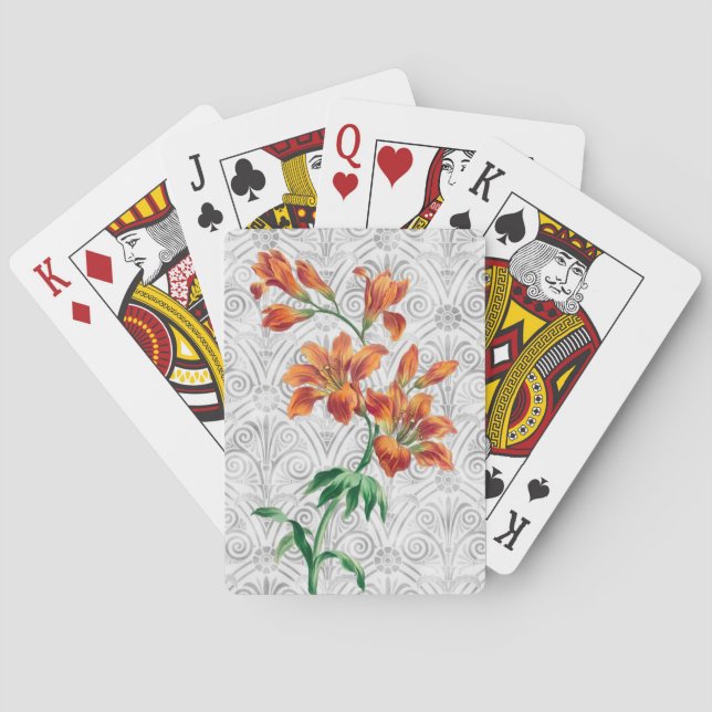 Jeu De Cartes Style vintage Orange Lily Fleurs Carte Nuit (dos)