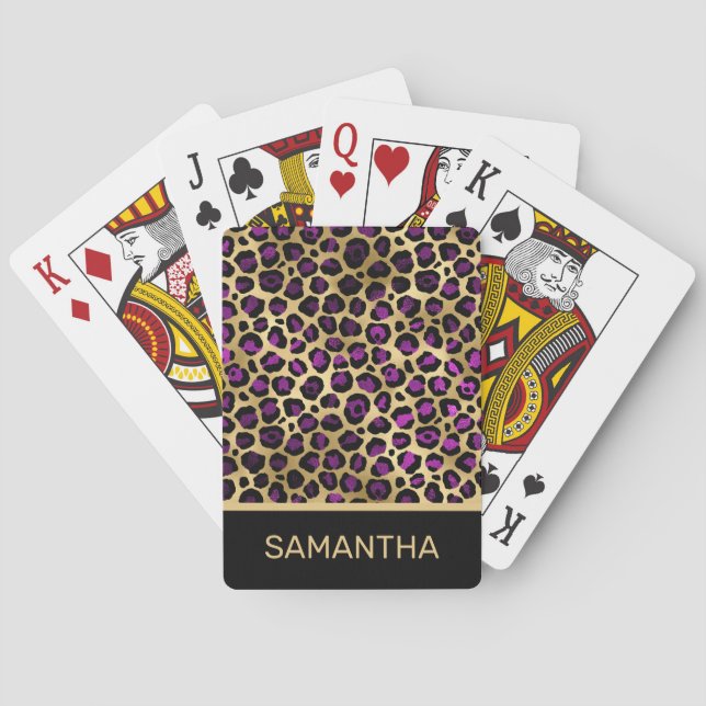 Jeu De Cartes Stylish Black Purple and Gold Foil Leopard Spots (dos)