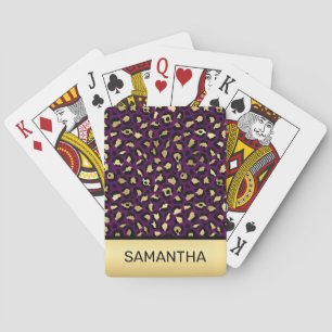 Jeu De Cartes Stylish Black Purple and Gold Foil Leopard Spots