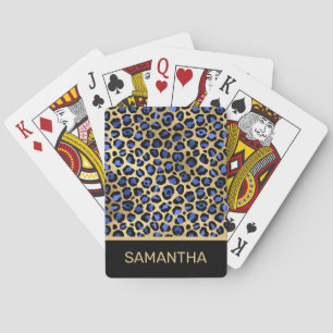 Jeu De Cartes Stylish Royal Blue and Gold Foil Leopard Spots