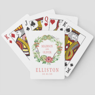 Jeu De Cartes Succulent vert et rose floral vintage épousant