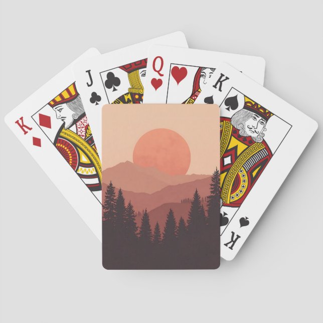 Jeu De Cartes Sunset Mountain Forest Nature Illustration (dos)