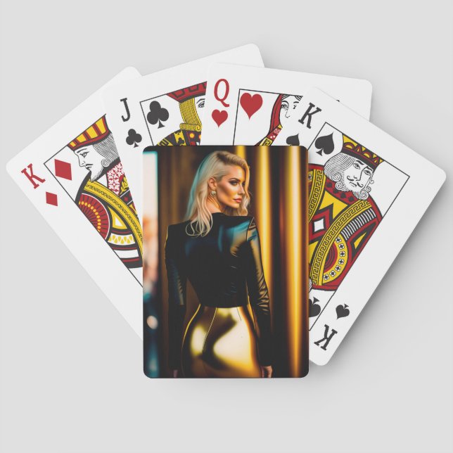 Jeu De Cartes Super mince blonde jeune femme Jouer aux cartes (dos)