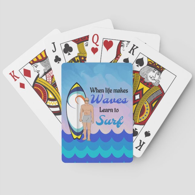 Jeu De Cartes Surboard Ocean Waves Blue Motivational Quote (dos)