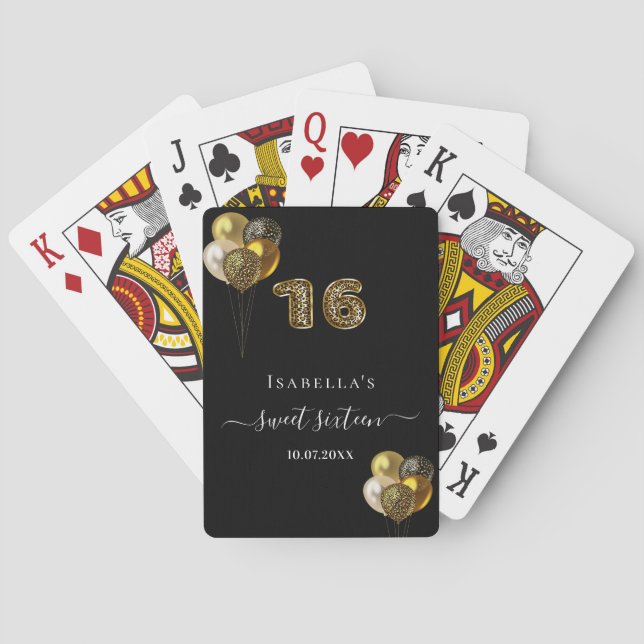 Jeu De Cartes Sweet 16 empreinte de léopard d'or noir (dos)