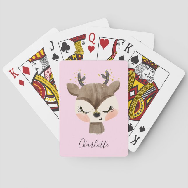 Jeu De Cartes Sweet Cute & Girly Pastel Blush Rose Bébé Reindeer (dos)