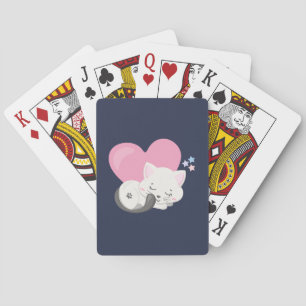 Jeu De Cartes Sweet Kitty Chat Dormir avec un grand coeur rose