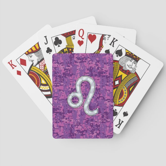 Jeu De Cartes Symbole Leo Zodiac sur Camo numérique Fuchsia rose (dos)