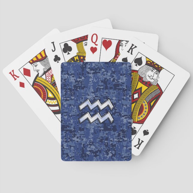 Jeu De Cartes Symbole Zodiaque Aquarius sur camo numérique bleu  (dos)