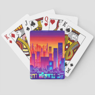 Jeu De Cartes Synthwave/Cyberpunk City au coucher du soleil