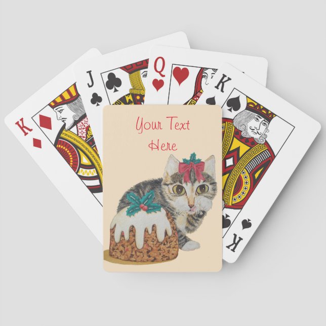 Jeu De Cartes tabby gris chaton mignon lécher patte noël (dos)