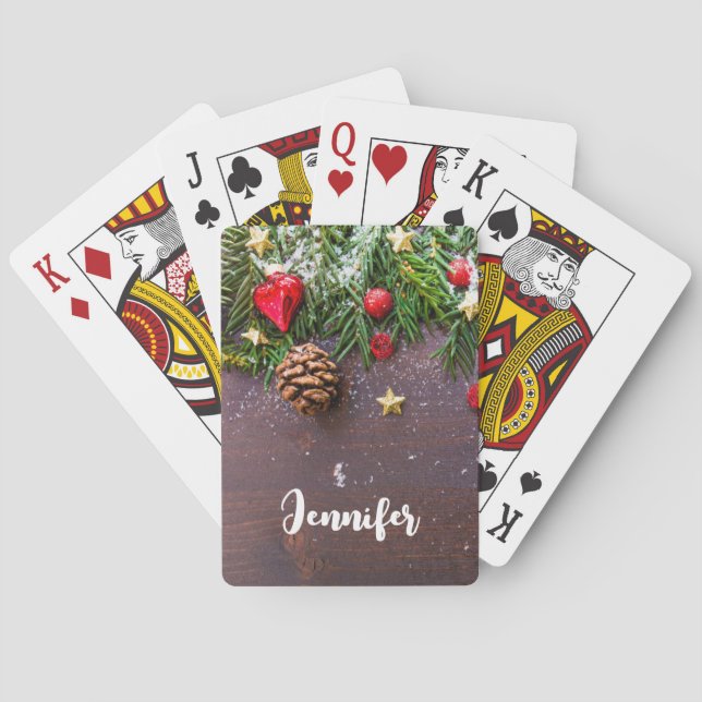 Jeu De Cartes Table de Noël rustique avec pin et neige (dos)