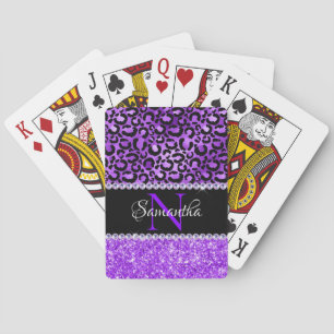 Jeu De Cartes Taches de léopard noir et violet Glam Monogramme