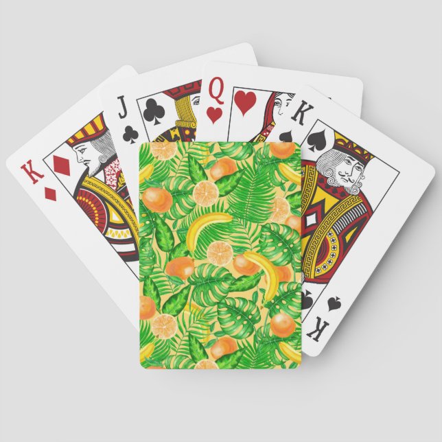 Jeu De Cartes Tangerines, bananes et feuilles tropicaux (dos)
