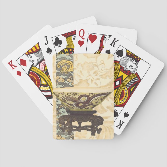 Jeu De Cartes Tapisserie asiatique avec bol et design dragon (dos)