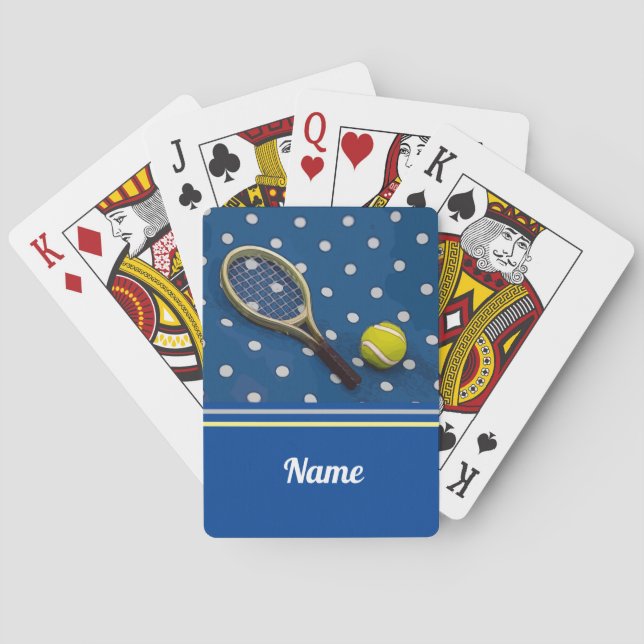 Jeu De Cartes Tennis balle et raquette avec pois blanc bleu (dos)