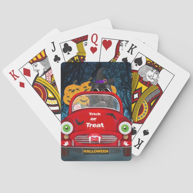 Jeu De Cartes Terre-Neuve Chien voiture effrayant Halloween (dos)