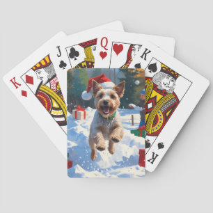 Jeu De Cartes Terrier à poil dur Fox courir dans la neige avec u