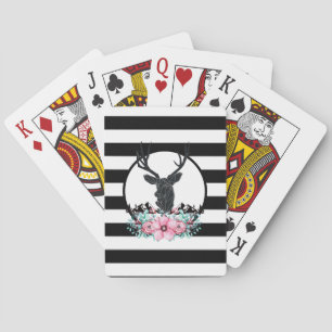 Jeu De Cartes Tête de cerf noir avec Fleurs et Montagnes roses