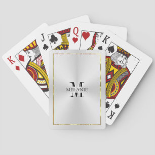 Jeu De Cartes Texture argentée métallique Monogramme bordure or 