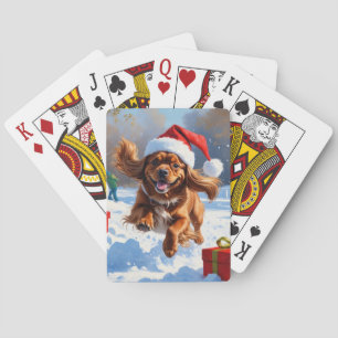 Jeu De Cartes Tibetan Spaniel courant dans la neige avec un chap