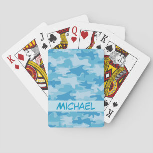 Jeu De Cartes Tisonnier personnalisé par nom bleu de camouflage