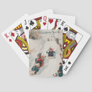 Jeu De Cartes "Tobogganing", Chromolithographie, Louis Prang & C