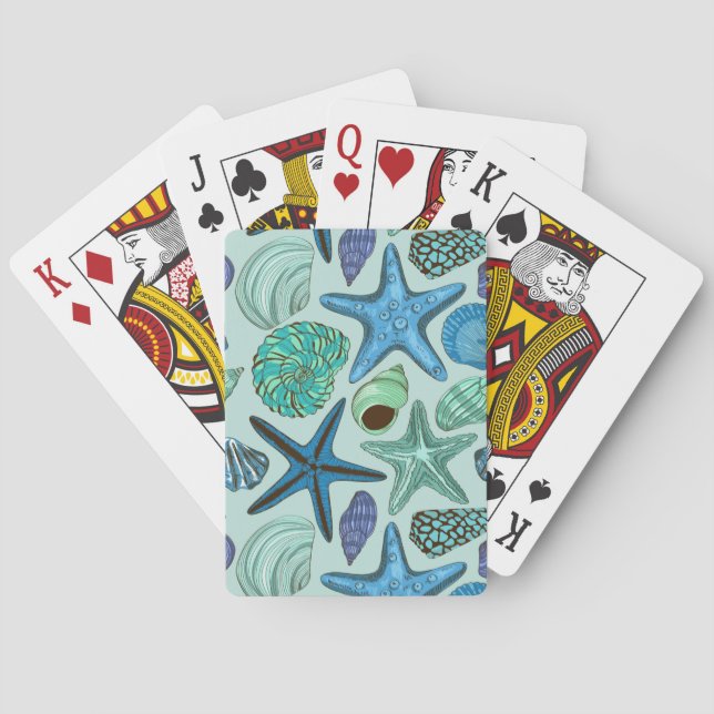 Jeu De Cartes Tons De Coquillages Bleus Et Motif D'Écre (dos)