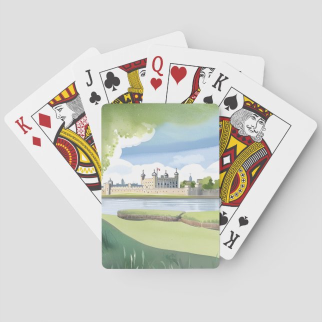 Jeu De Cartes Tour de Londres | Paysage de l'aquarelle britanniq (dos)