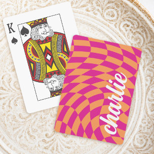 Jeu De Cartes Tourbillon de damier rétro vague rose orange chaud