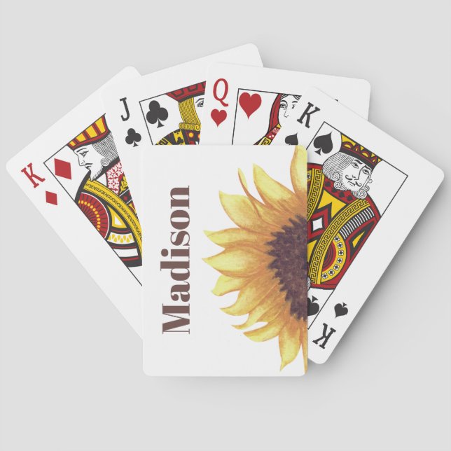 Jeu De Cartes Tournesol Monogramme Jaune Blanc Rustique Boho Chi (dos)