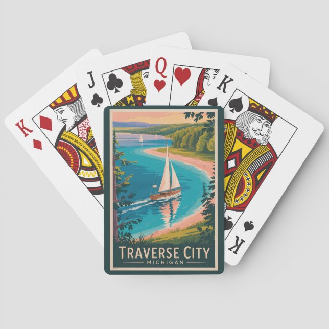 Jeu De Cartes Traverse City Michigan Illustration Travel Art (dos)