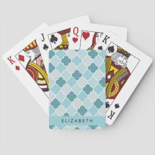 Jeu De Cartes Trellis Bleu Marocain, Quatrefoil, Votre Nom