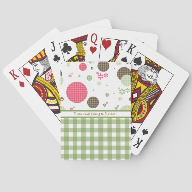 Jeu De Cartes Trendy Cute En vichy Pois Avec Nom (dos)