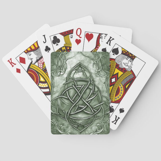 Jeu De Cartes Triquetra Trinity Sage de noeud Vert Faux Metallic (dos)