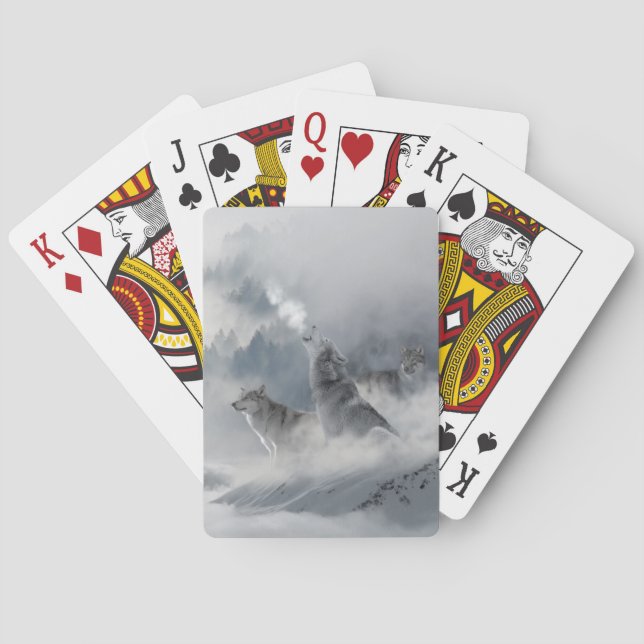 Jeu De Cartes Trois beaux loups dans la neige d'hiver (dos)