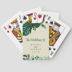 Jeu De Cartes Tropical Green & Gold Foliage Plage Mariage Faveur