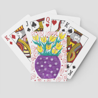 Jeu De Cartes Tulipes jaunes/cartes de jeu pourpres de vase