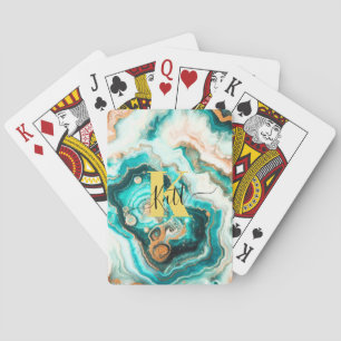 Jeu De Cartes Turquoise Aqua Agate Golden Custom Monogramme mode