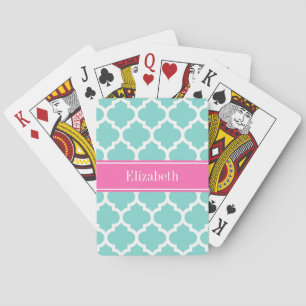 Jeu De Cartes Turquoise Blanc Marocain #5 Rose Chaud 2 Nom Monog