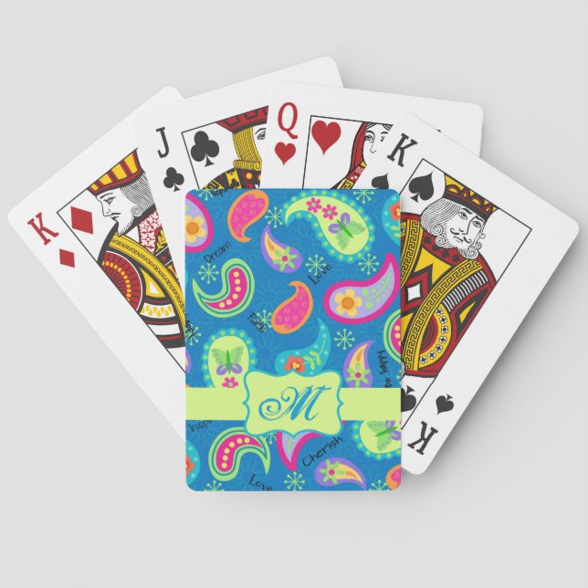 Jeu De Cartes Turquoise bleu vert moderne Motif Paisley (dos)