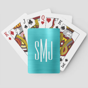 Jeu De Cartes Turquoise Blue Foil trois lettres Monogramme