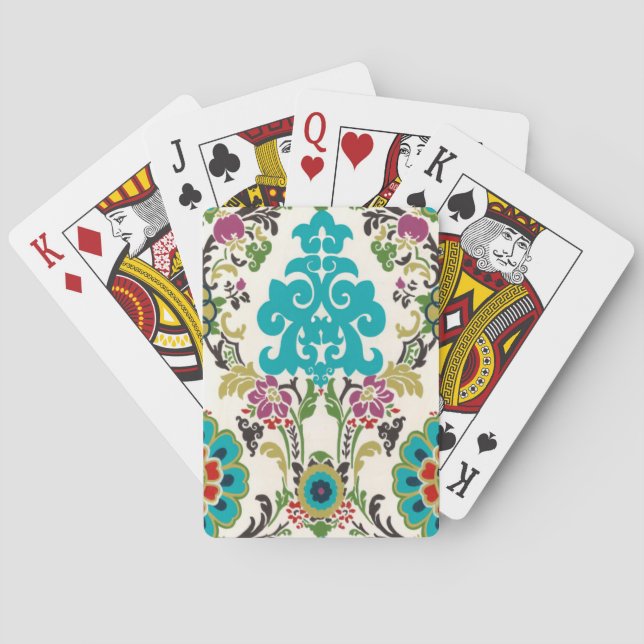 Jeu De Cartes Turquoise florale de prune de motifs de damassé (dos)